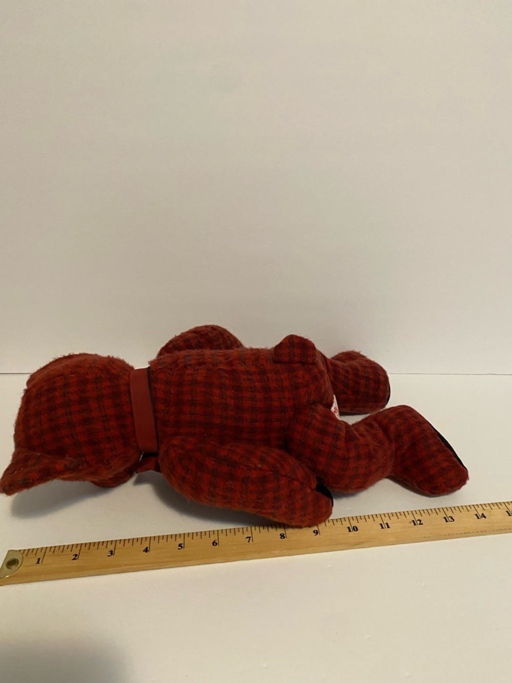 Vintage Russ Berrie Nelly 13" Plush Teddy Bear Flannel Red & Black Plaid #4820 - Picture 6 of 6